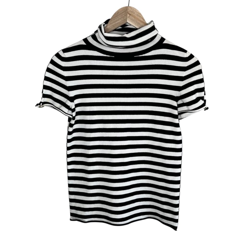 Twinset Milano Black White Knit turtleneck with logo button Small